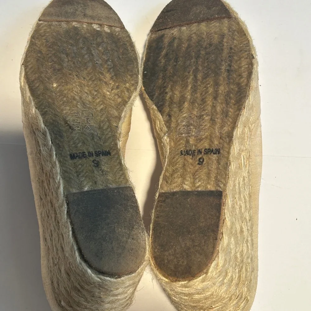 Lauren‎ Ralph Lauren Cecilia Parchment Shantung Espadrille Wedges Gold 9B Spain